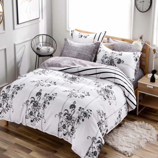 white and black printed bedding set